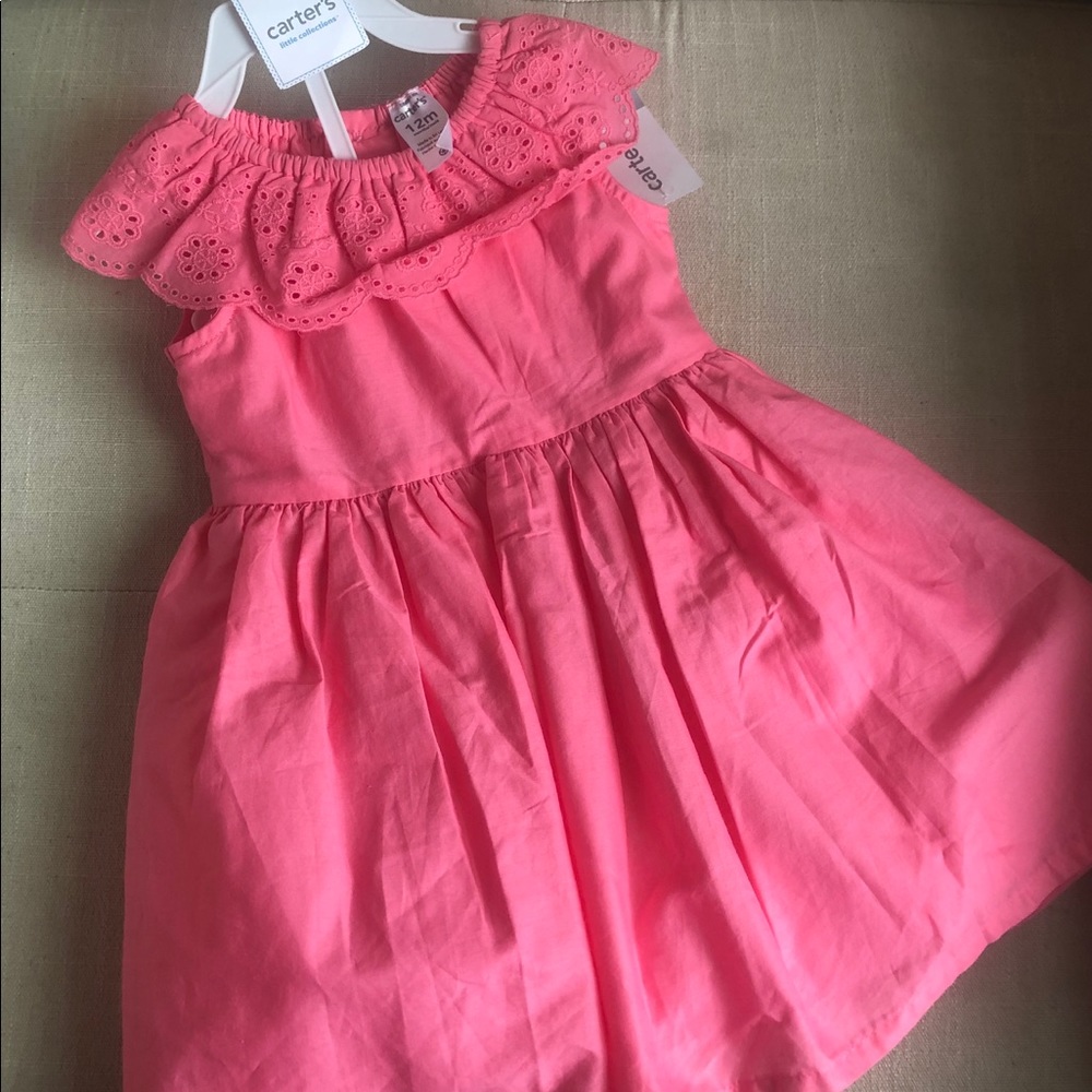 Pink Cotton Casual Party Dress with Eyelet Trim